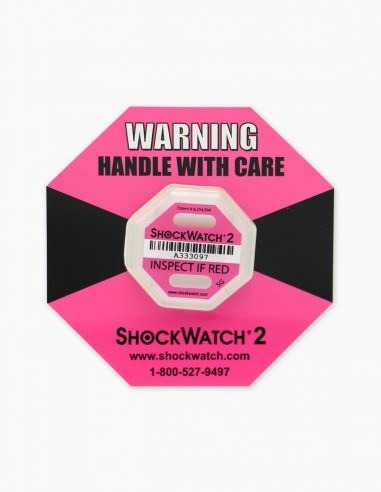 Shockwatch. Companion Label 1 y dentro su Shockwatch 2 5G (Pink). Impacto. Indicadores. Conservatis