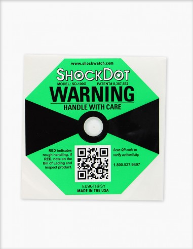 Indicateur d'Impact. ShockDot. 100G vert. Indicateur de Choc. Étiquettes. Solution rentable contre les impacts de vos produits.