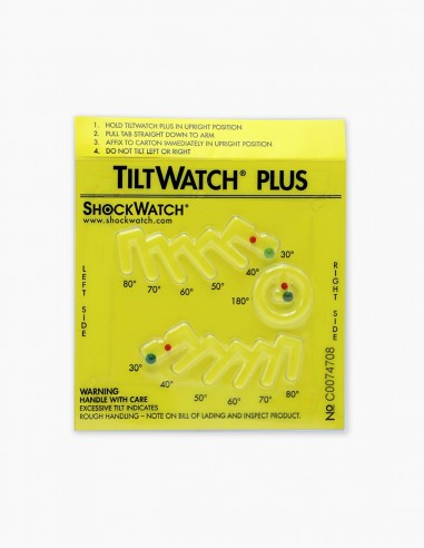 Tiltwatch. Dispositivo Tiltwatch Plus indicador de viragem e de inclinações de diferentes graus. Shockwatch. Conservatis
