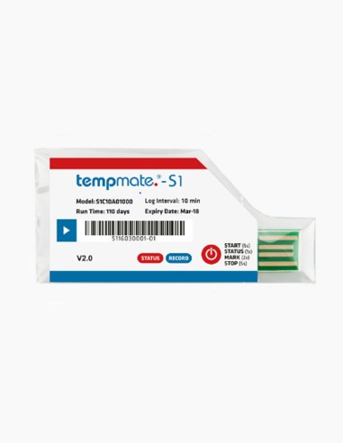 Registador de temperatura. TEMPMATE S1. Com USB. Uso único. Data logger de temperatura. Conservatis.