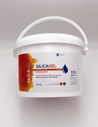 Gel de Sílice Naranja. Silica gel a granel.  Botes de 2,5Kg. Desecantes. Absorbentes de humedad. Conservatis